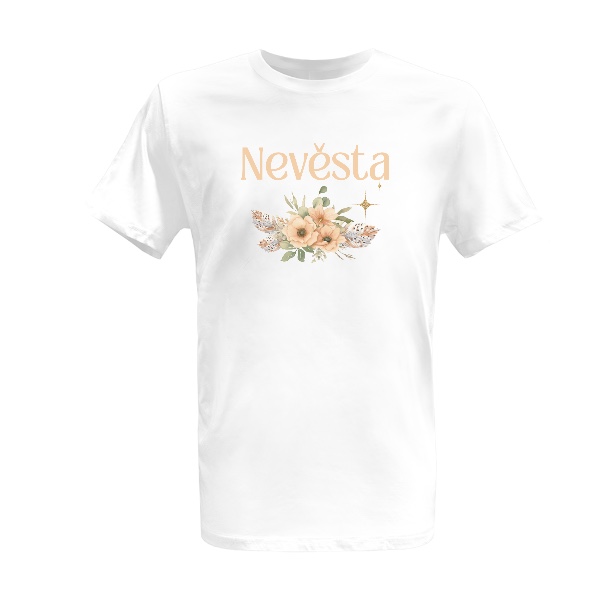 Tričko s potiskem Boho nevěsta květiny pírka a hvězdy