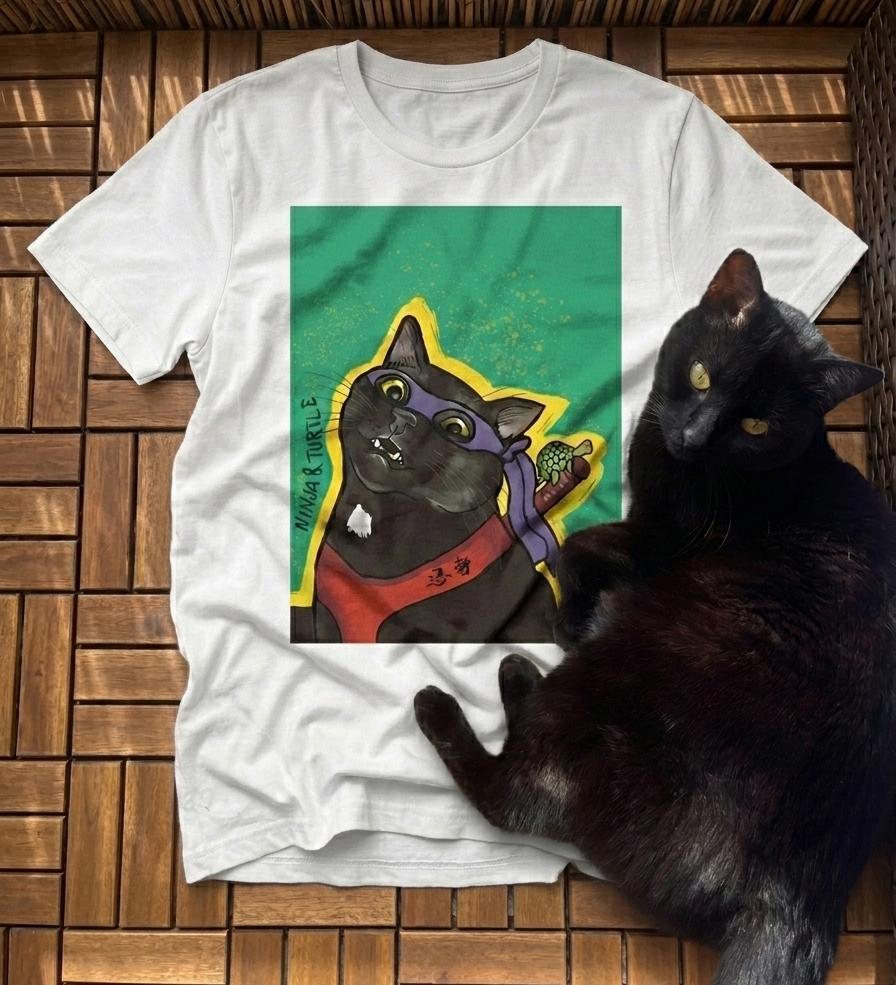 Tričko s potiskem Černý kocour Ninja &Turtle 